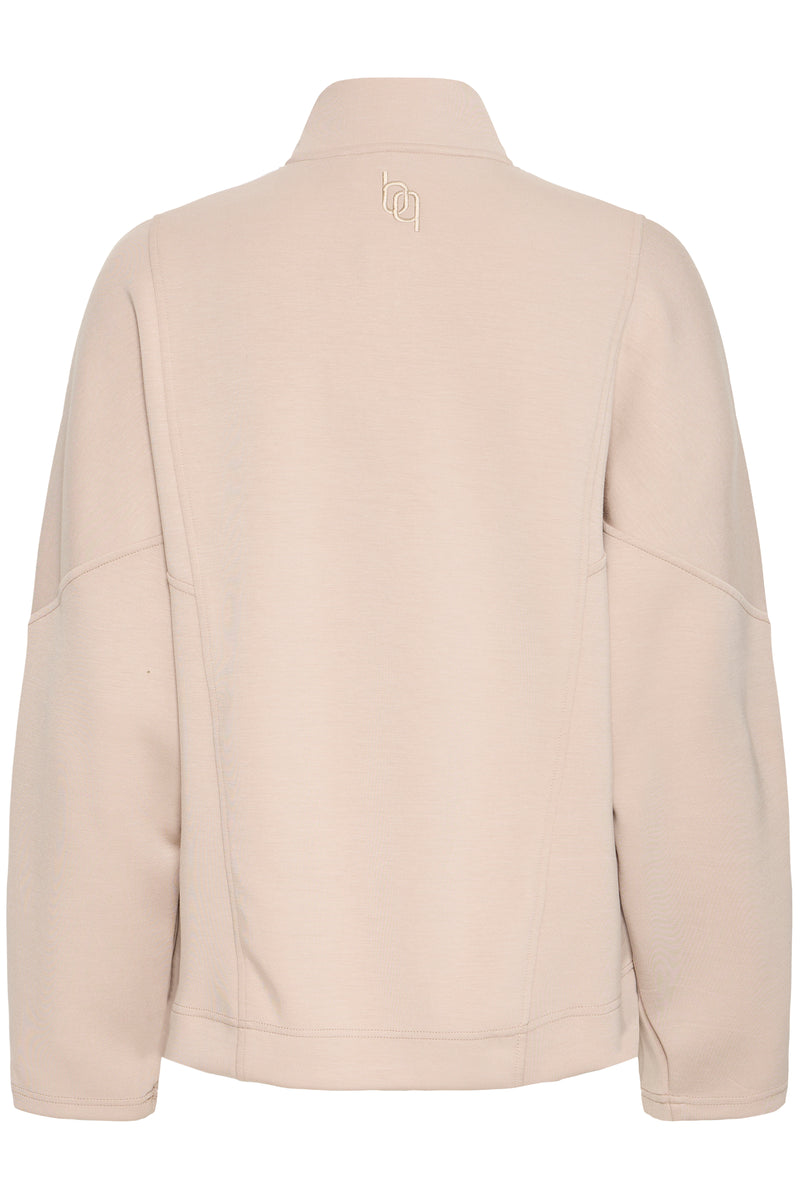 B.Young ByPusti String Beige Modal Oversized Half Zip Sweatshirt