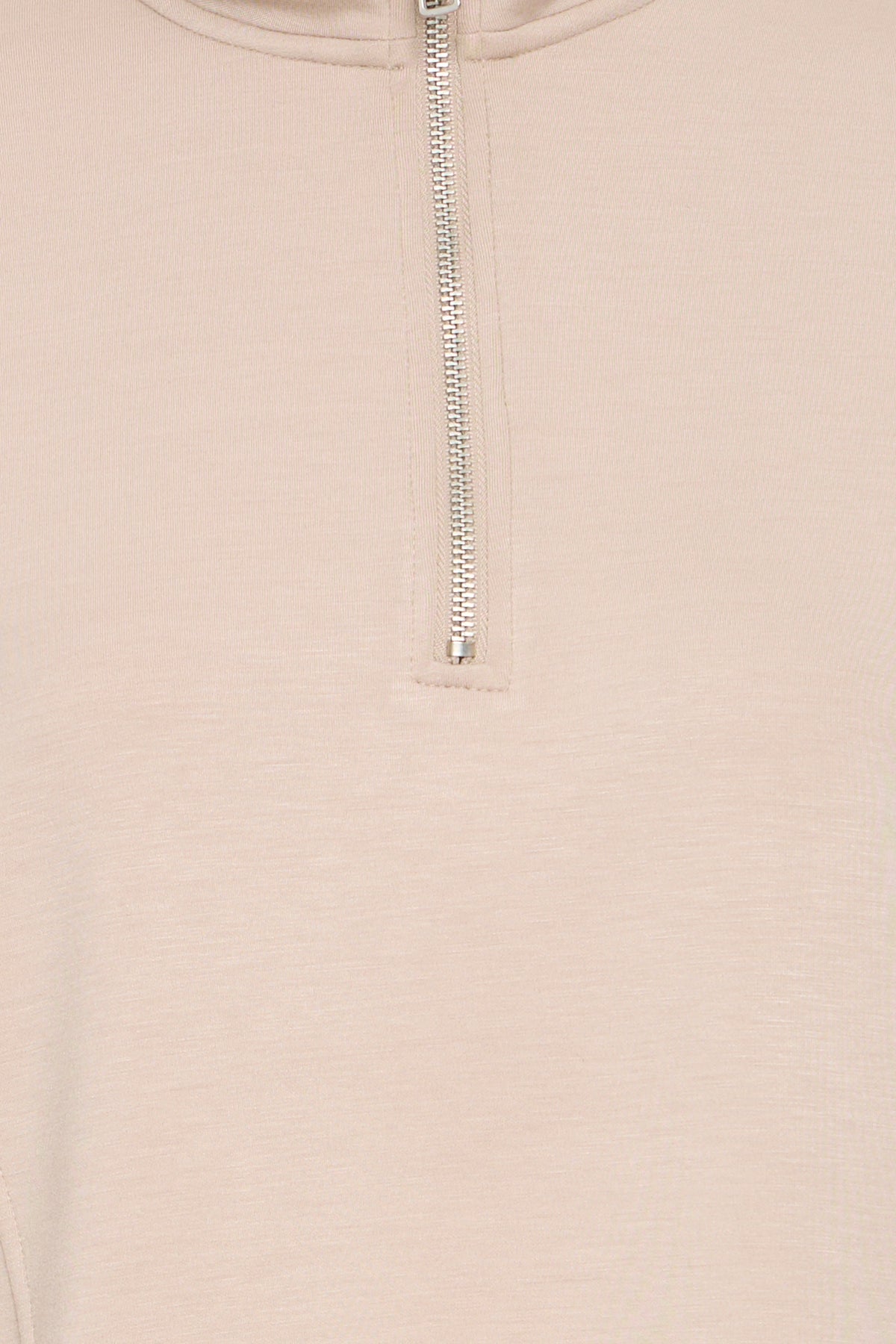 B.Young ByPusti String Beige Modal Oversized Half Zip Sweatshirt