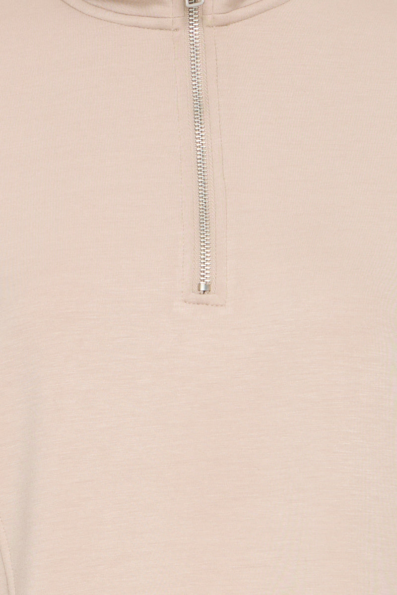 B.Young ByPusti String Beige Modal Oversized Half Zip Sweatshirt