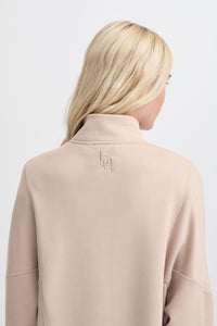 B.Young ByPusti String Beige Modal Oversized Half Zip Sweatshirt