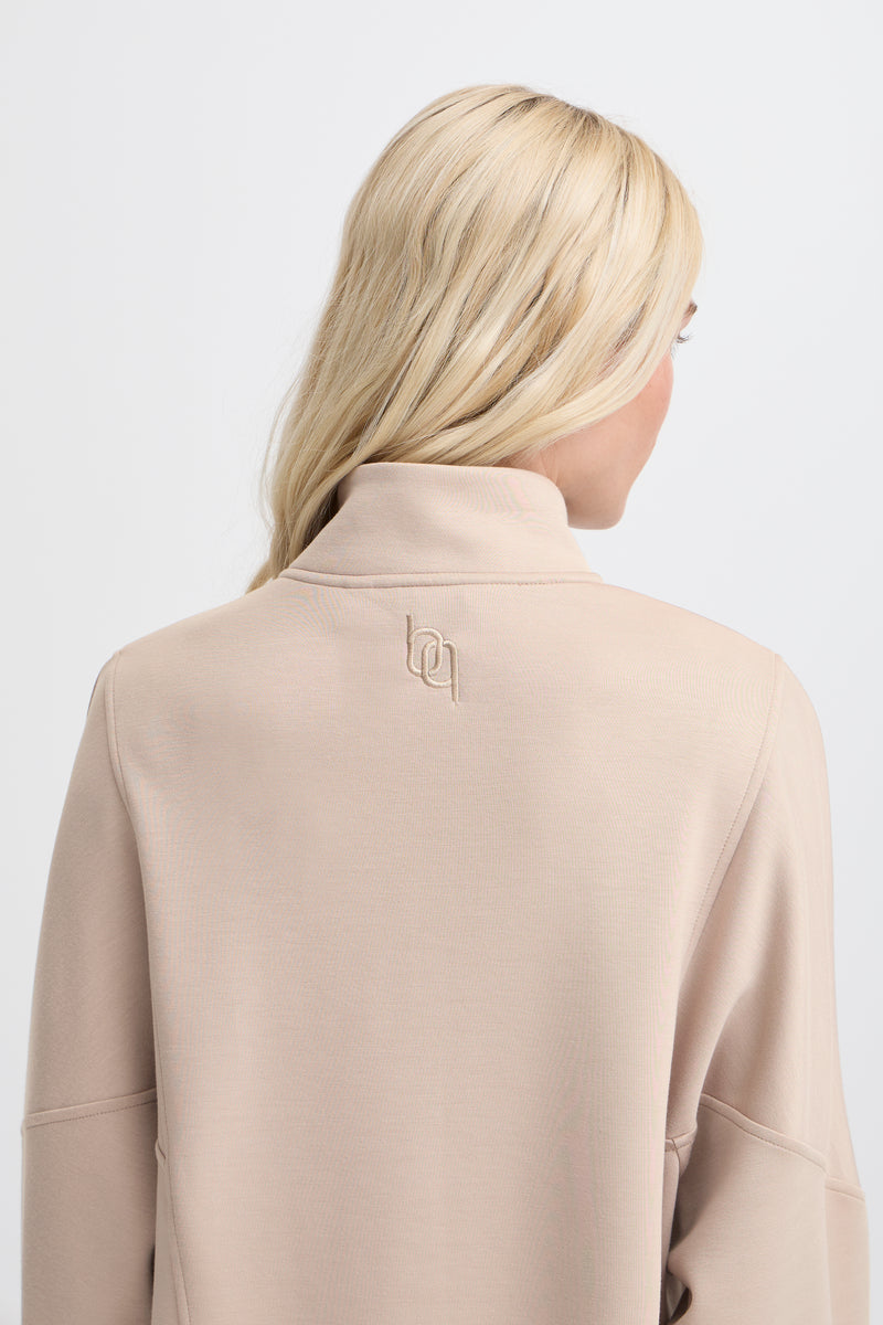B.Young ByPusti String Beige Modal Oversized Half Zip Sweatshirt