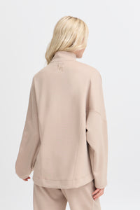 B.Young ByPusti String Beige Modal Oversized Half Zip Sweatshirt