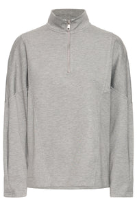 BACK IN STOCK - B.Young ByPusti Mid Grey Melange Modal Oversized Half Zip Sweatshirt
