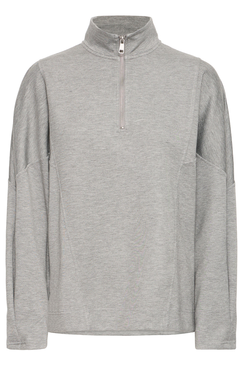 BACK IN STOCK - B.Young ByPusti Mid Grey Melange Modal Oversized Half Zip Sweatshirt