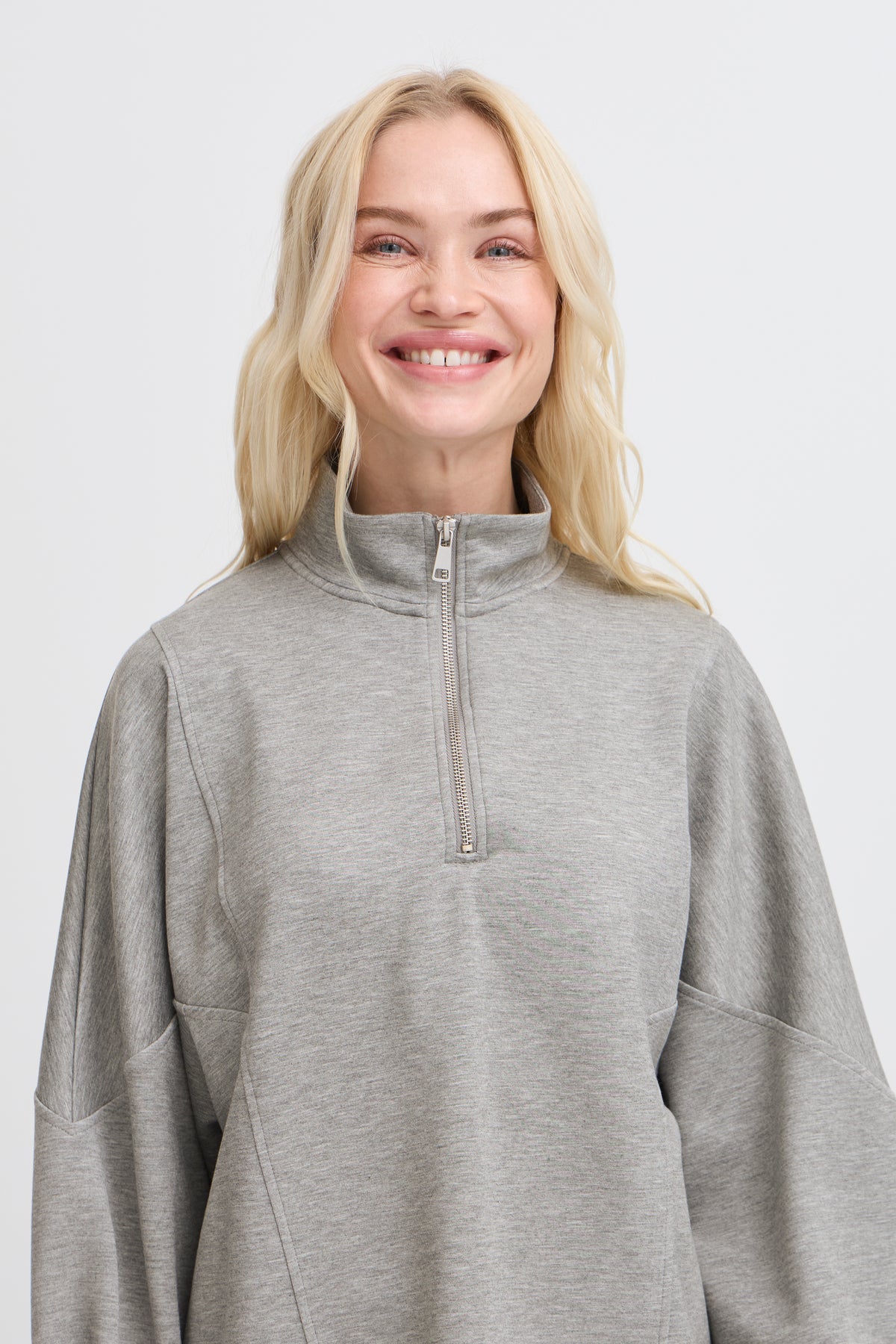 BACK IN STOCK - B.Young ByPusti Mid Grey Melange Modal Oversized Half Zip Sweatshirt
