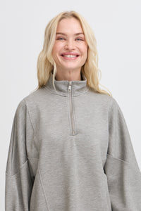 BACK IN STOCK - B.Young ByPusti Mid Grey Melange Modal Oversized Half Zip Sweatshirt