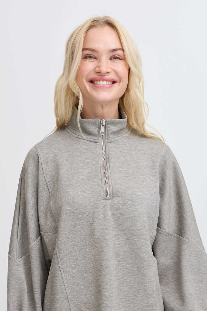 BACK IN STOCK - B.Young ByPusti Mid Grey Melange Modal Oversized Half Zip Sweatshirt