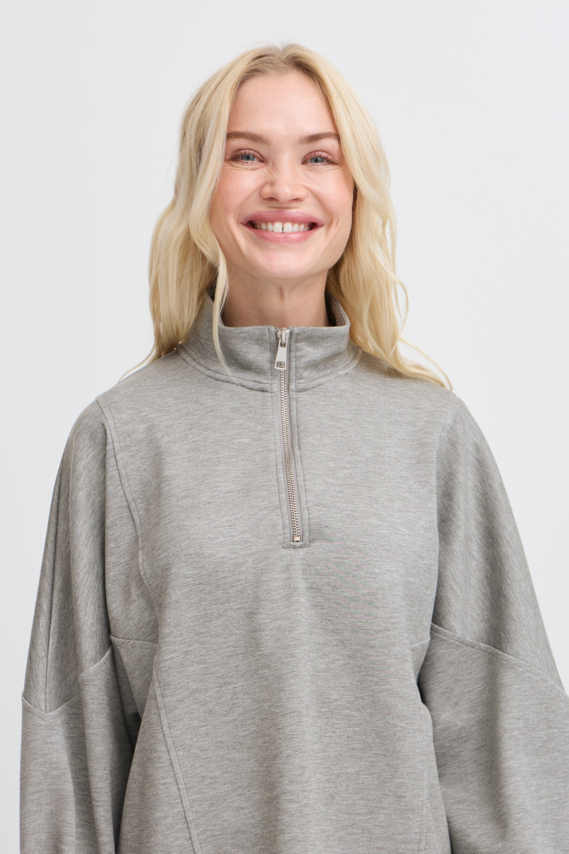 BACK IN STOCK - B.Young ByPusti Mid Grey Melange Modal Oversized Half Zip Sweatshirt