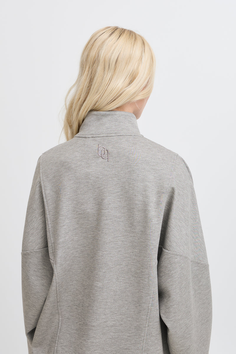 BACK IN STOCK - B.Young ByPusti Mid Grey Melange Modal Oversized Half Zip Sweatshirt