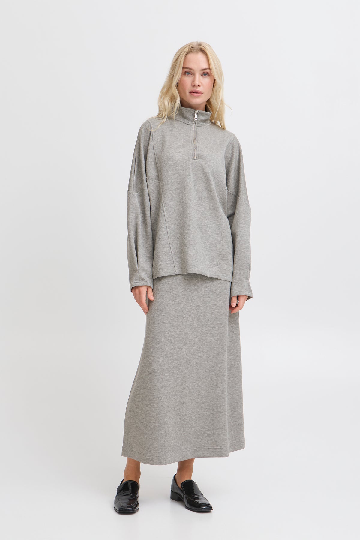 BACK IN STOCK - B.Young ByPusti Mid Grey Melange Modal Oversized Half Zip Sweatshirt