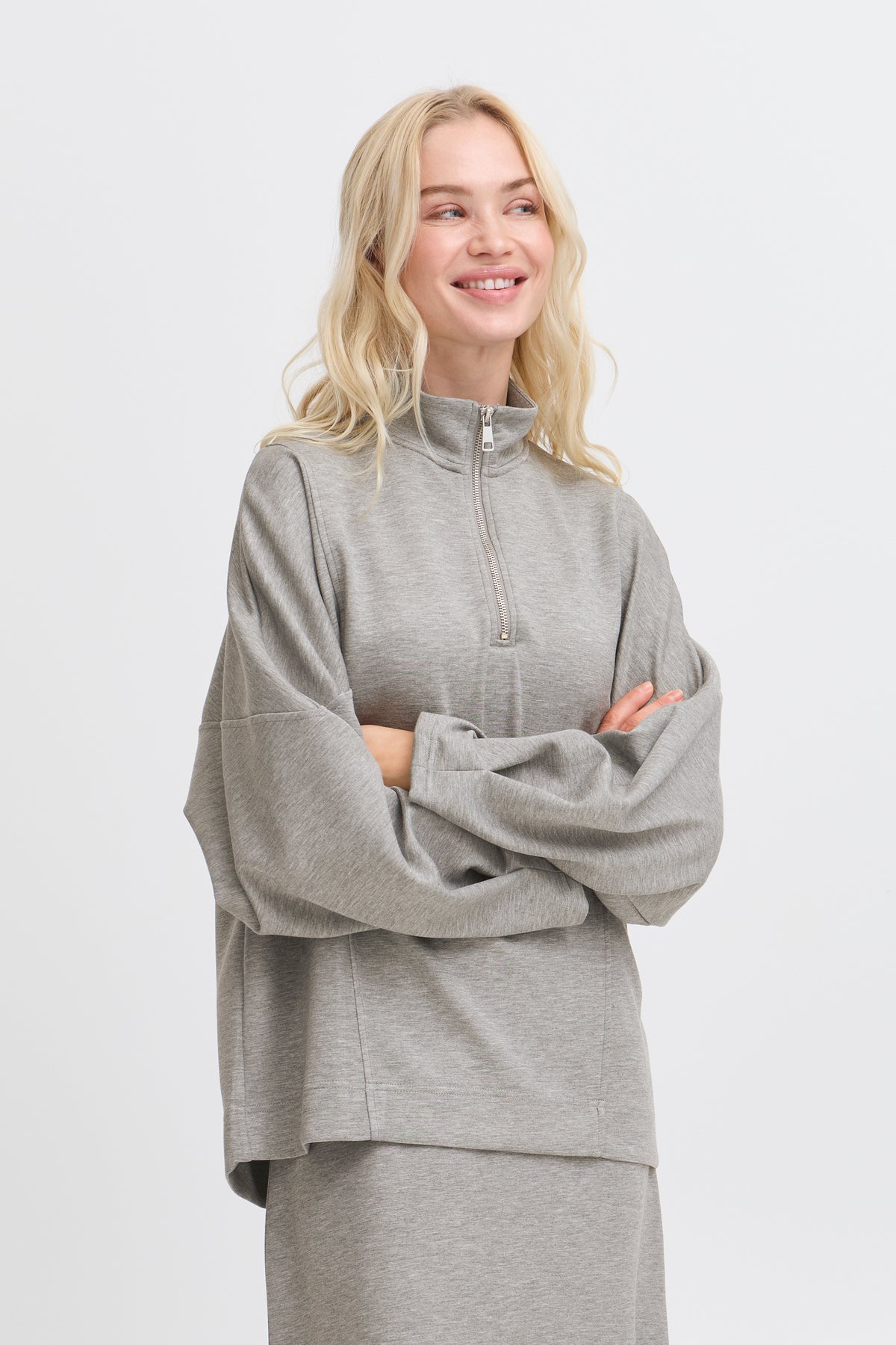 BACK IN STOCK - B.Young ByPusti Mid Grey Melange Modal Oversized Half Zip Sweatshirt