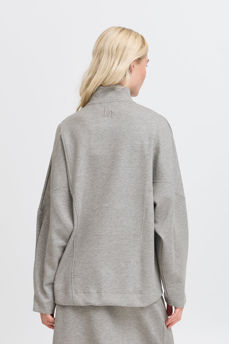 BACK IN STOCK - B.Young ByPusti Mid Grey Melange Modal Oversized Half Zip Sweatshirt