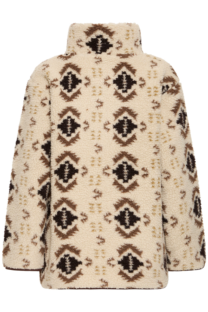 B.Young ByCillan Humus Beige Printed Teddy Fleece Half Zip Jacket