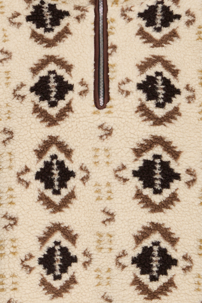 B.Young ByCillan Humus Beige Printed Teddy Fleece Half Zip Jacket