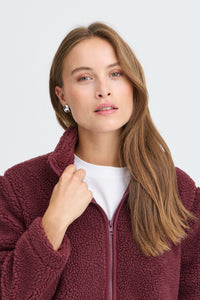 B.Young ByAlea Fig Burgundy Longline Teddy Fleece Jacket
