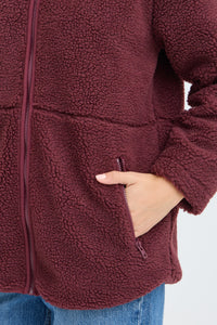 B.Young ByAlea Fig Burgundy Longline Teddy Fleece Jacket