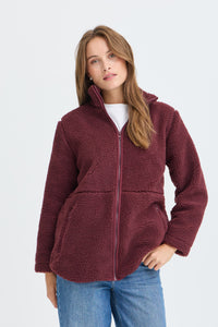 B.Young ByAlea Fig Burgundy Longline Teddy Fleece Jacket