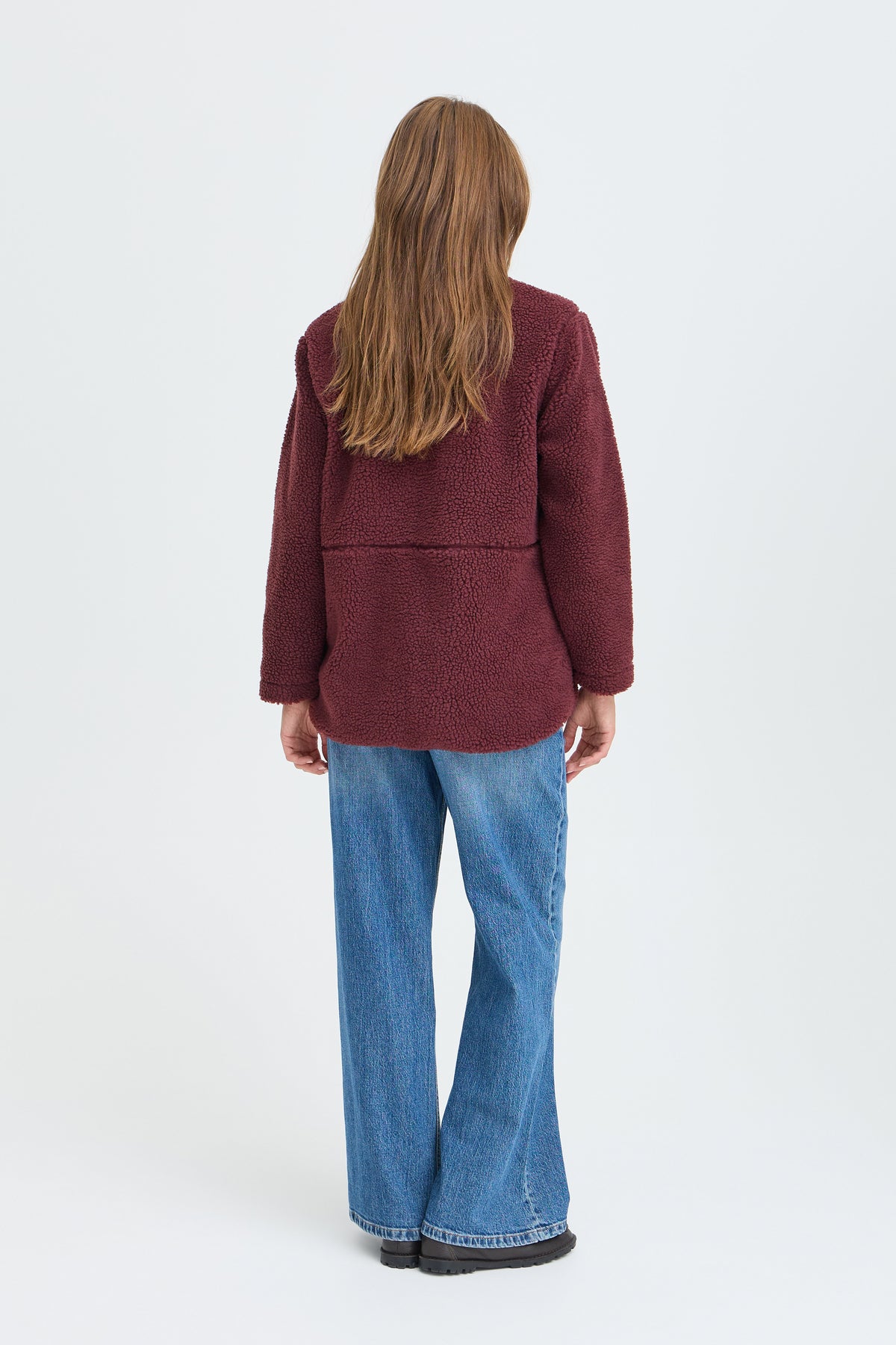 B.Young ByAlea Fig Burgundy Longline Teddy Fleece Jacket