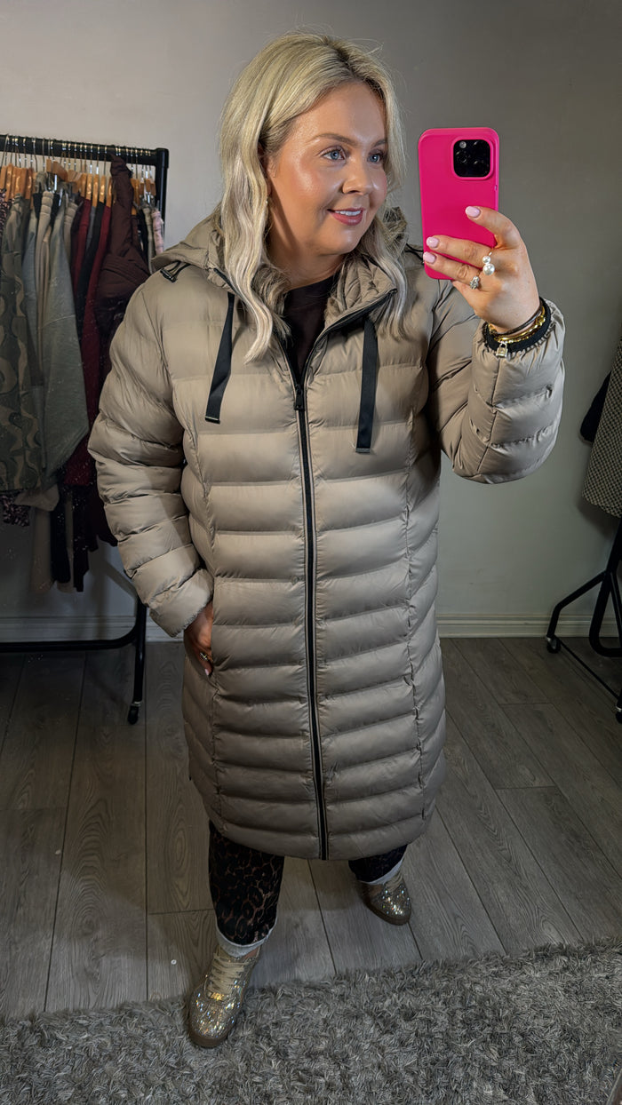 FRANSA Frbafab Desert Taupe Quilted Knee Length Puffa Jacket