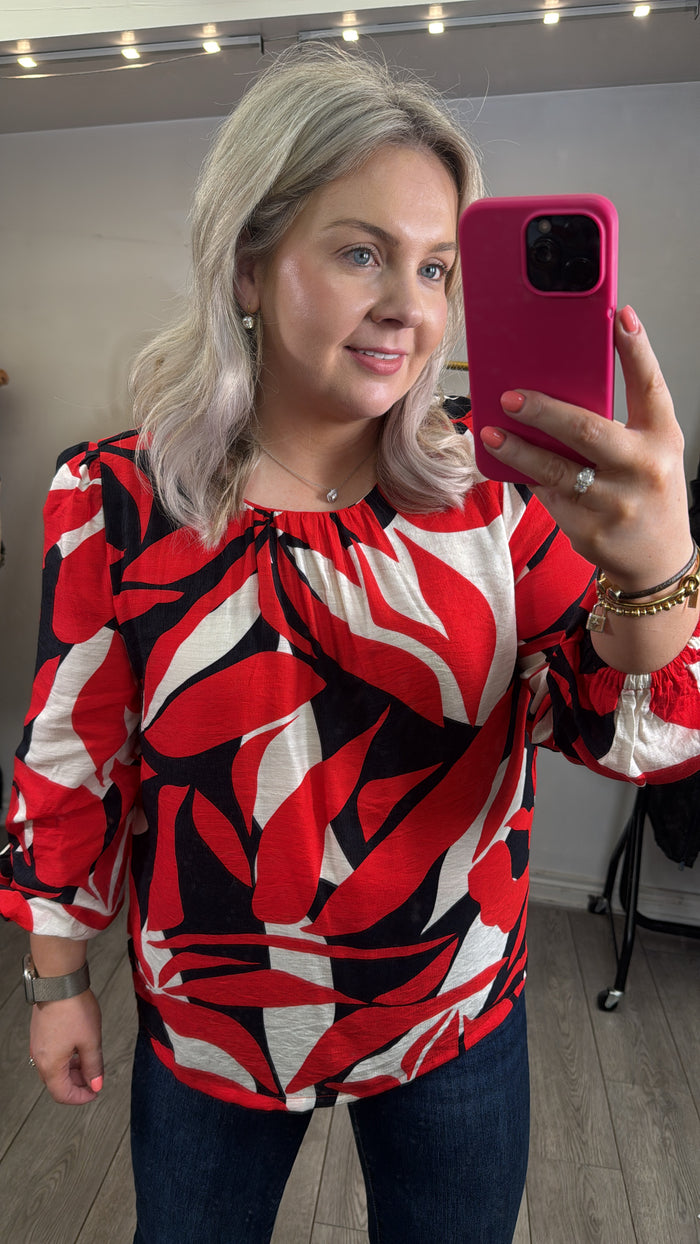 Fransa FrAriana Mars Red Abstract V-Neck Blouse