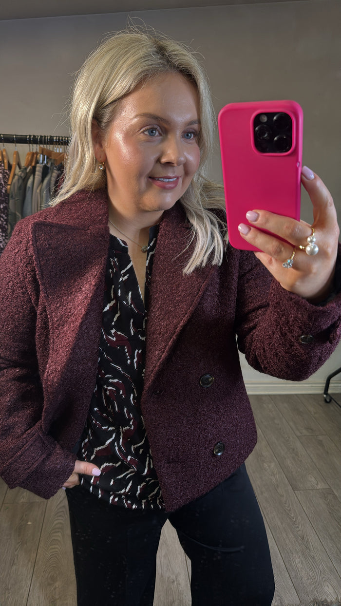 KAFFE KaAnne Fudge Burgundy Boucle Coat, 10509486