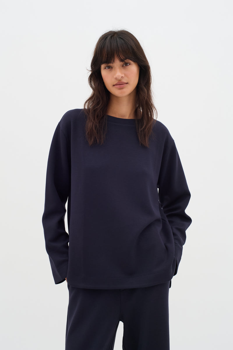 InWear Gincent Marine Blue Modal Supersoft Dipped Hem Sweatshirt
