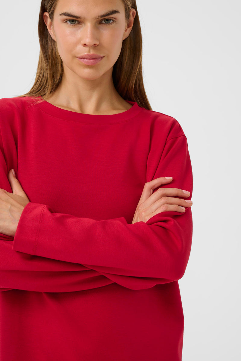 InWear Gincent True Red Modal Supersoft Dipped Hem Sweatshirt