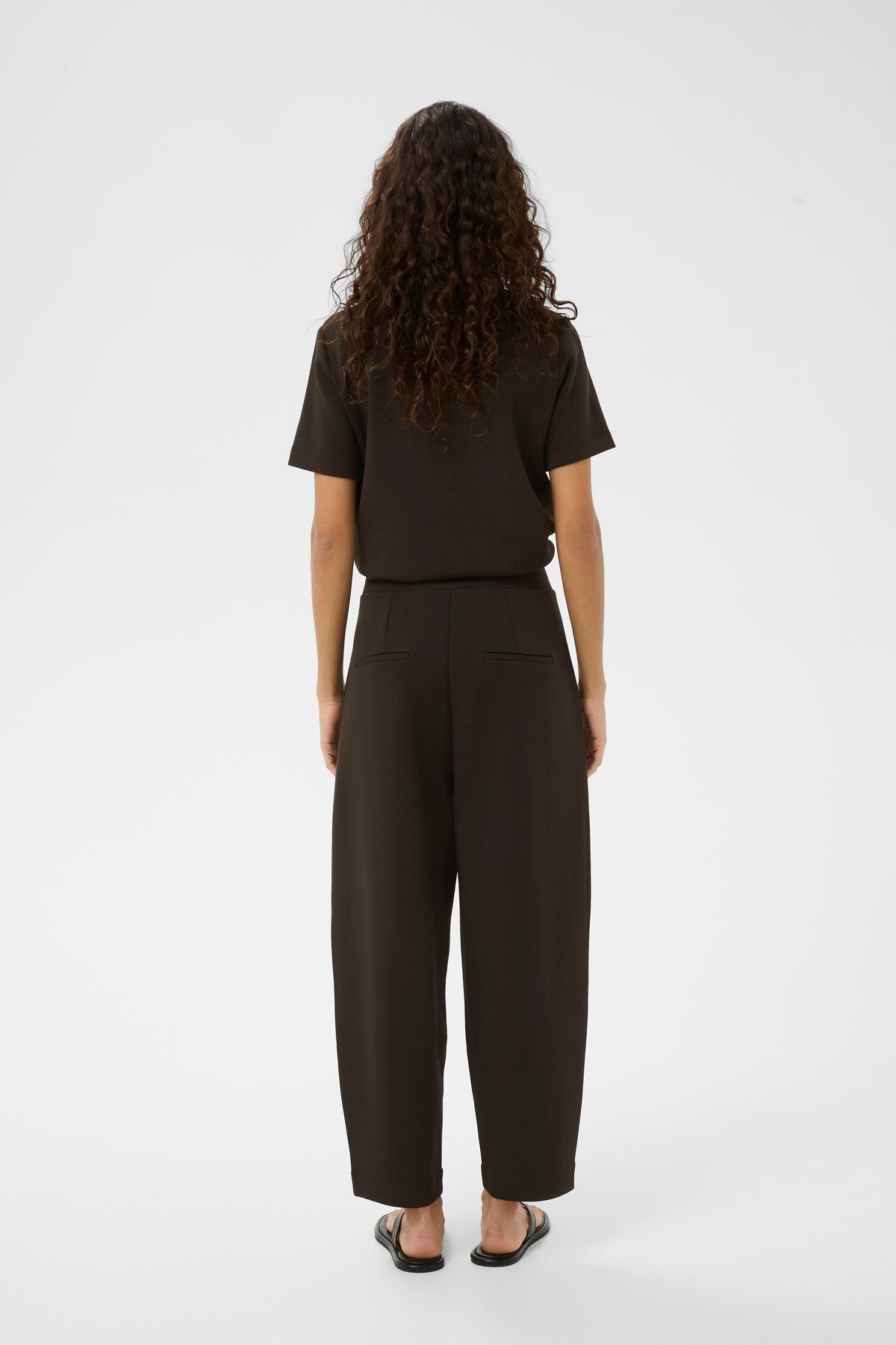 BACK IN STOCK - InWear PannieIW Chocolate Brown Modal Barrel Leg Ankle Length Trousers