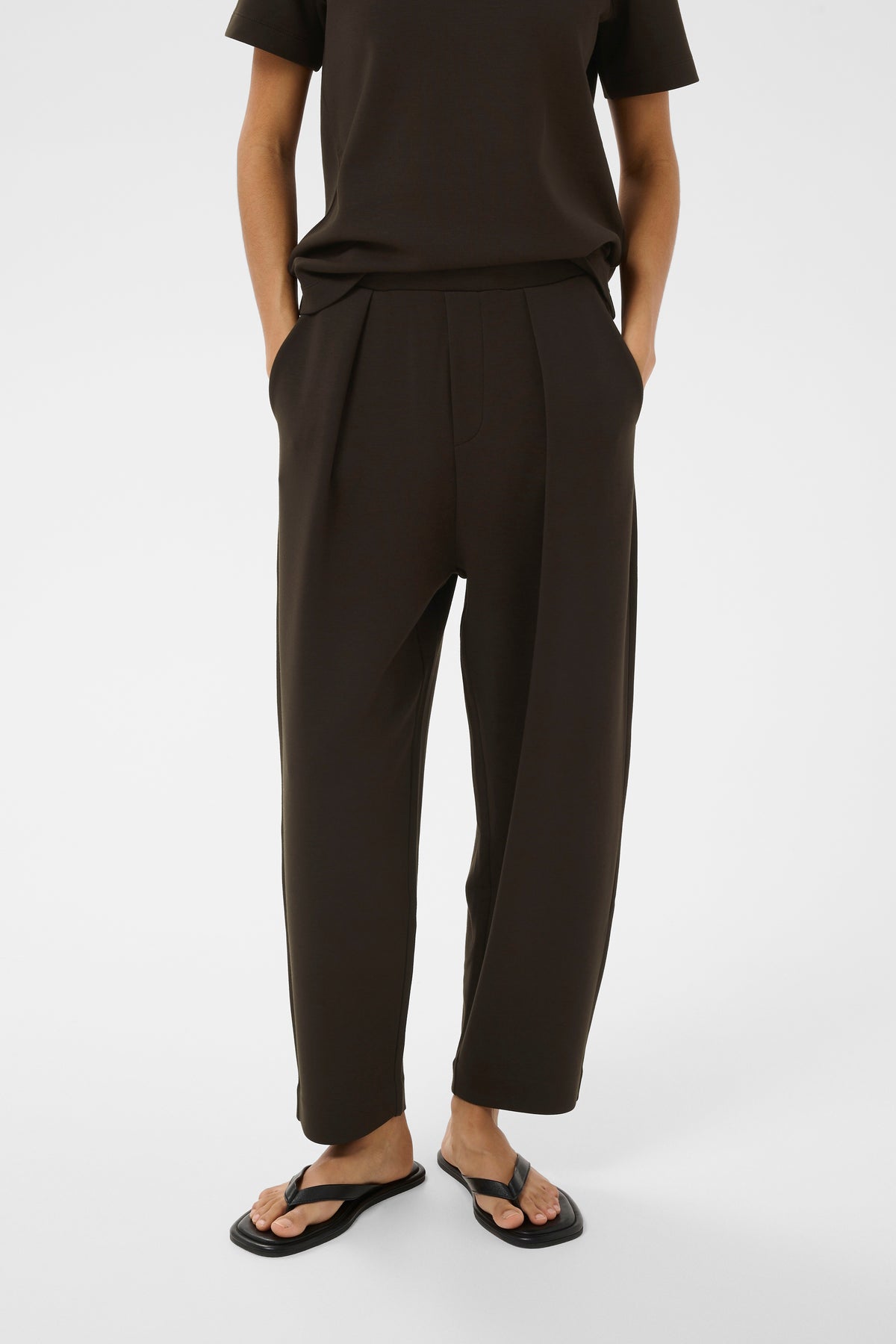 BACK IN STOCK - InWear PannieIW Chocolate Brown Modal Barrel Leg Ankle Length Trousers