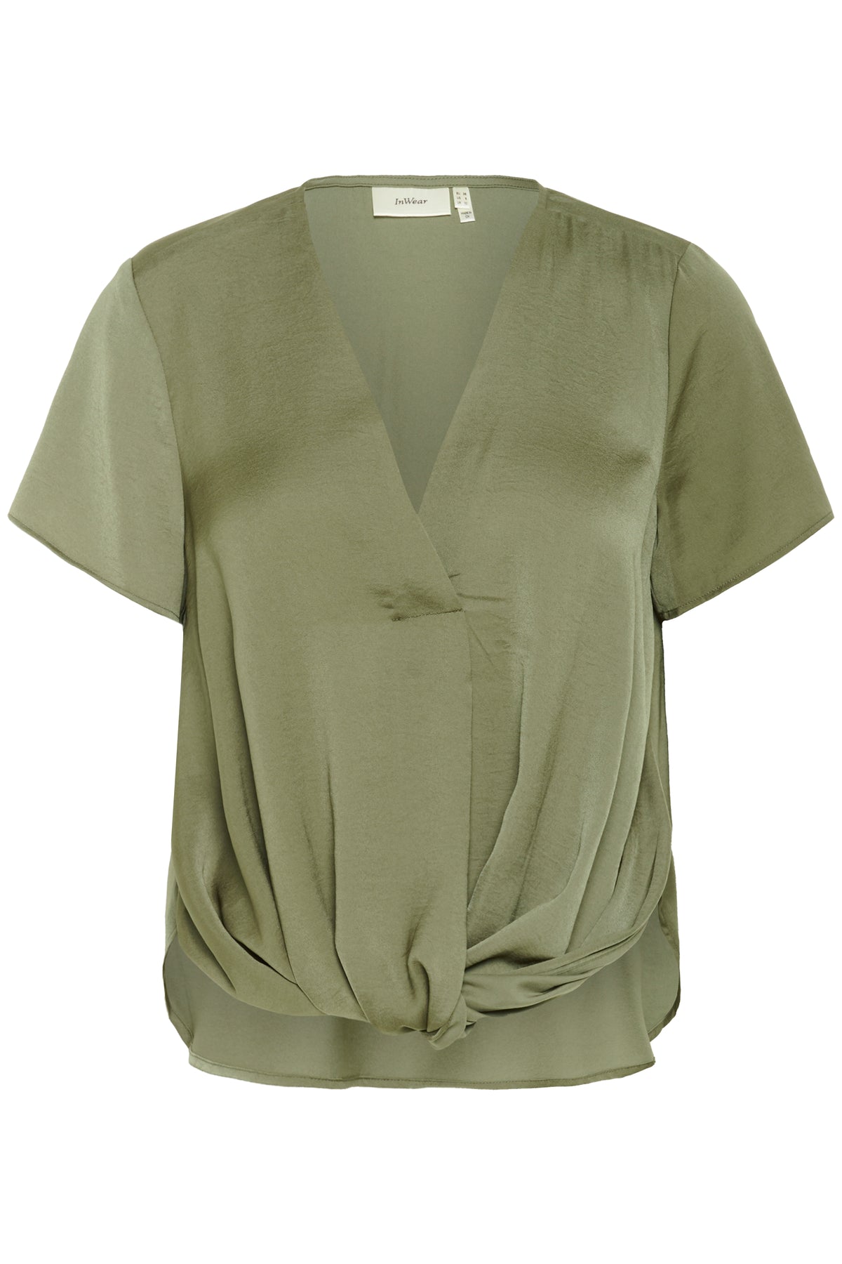 InWear Kinley Dusty Olive Twist Front V-Neck Blouse, 30110546