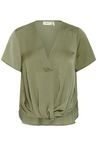 InWear Kinley Dusty Olive Twist Front V-Neck Blouse, 30110546