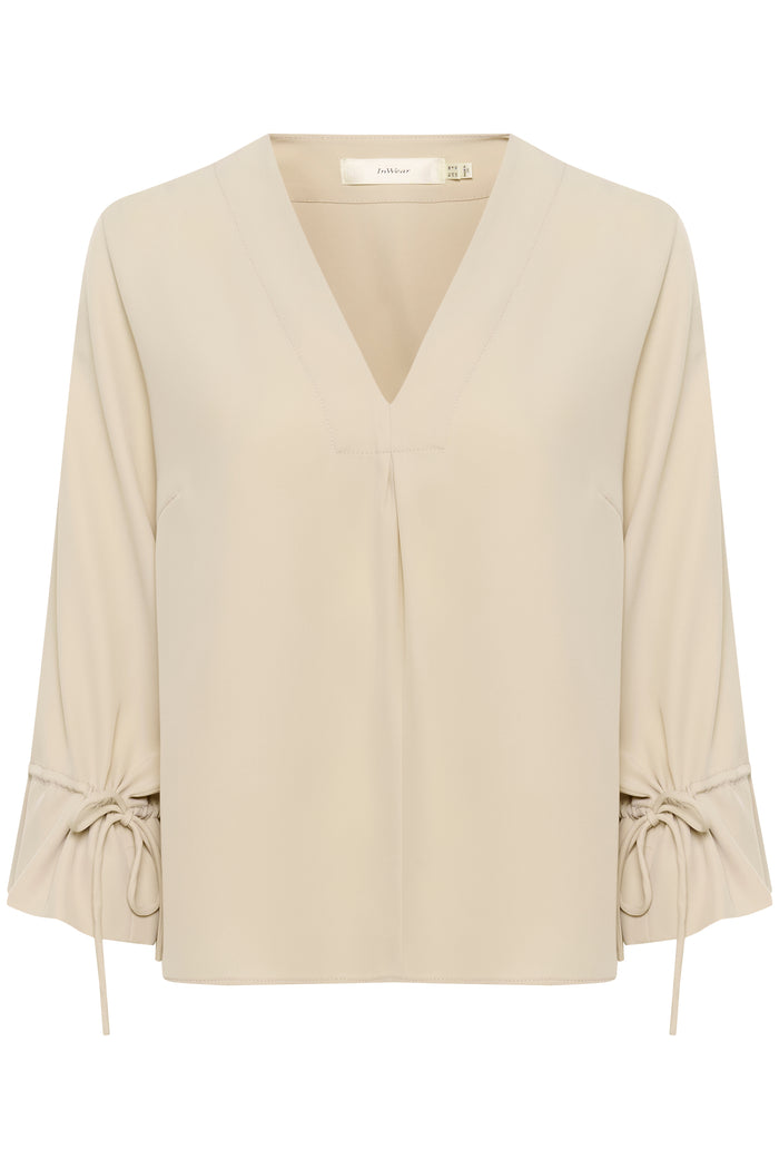 InWear Yoline Haze Cream V-Neck Blouse with Tie Detailing, 30110637