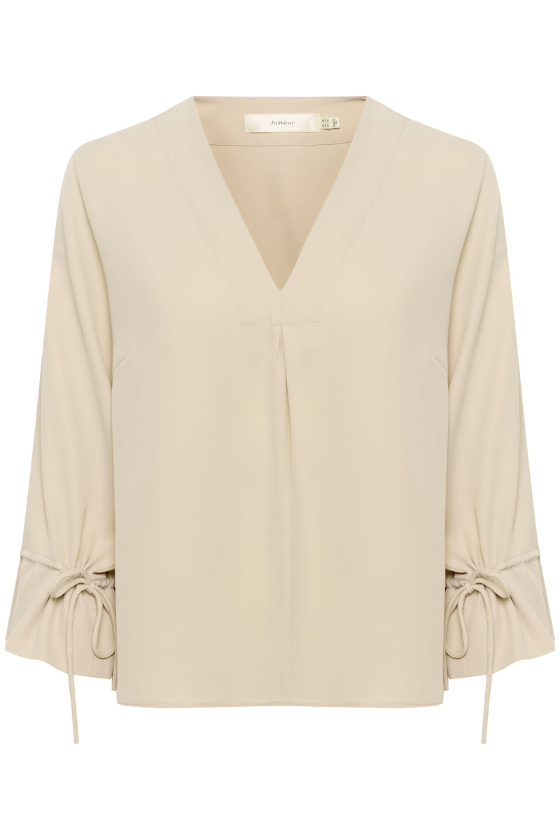 InWear Yoline Haze Cream V-Neck Blouse with Tie Detailing, 30110637