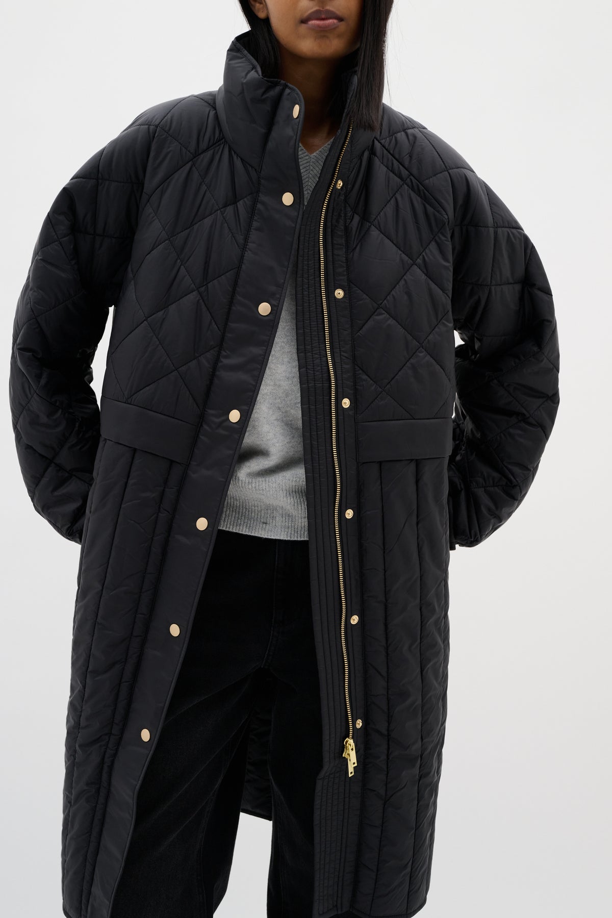 InWear Karmel Ultimate Quilted Black Longline Coat, 30110660