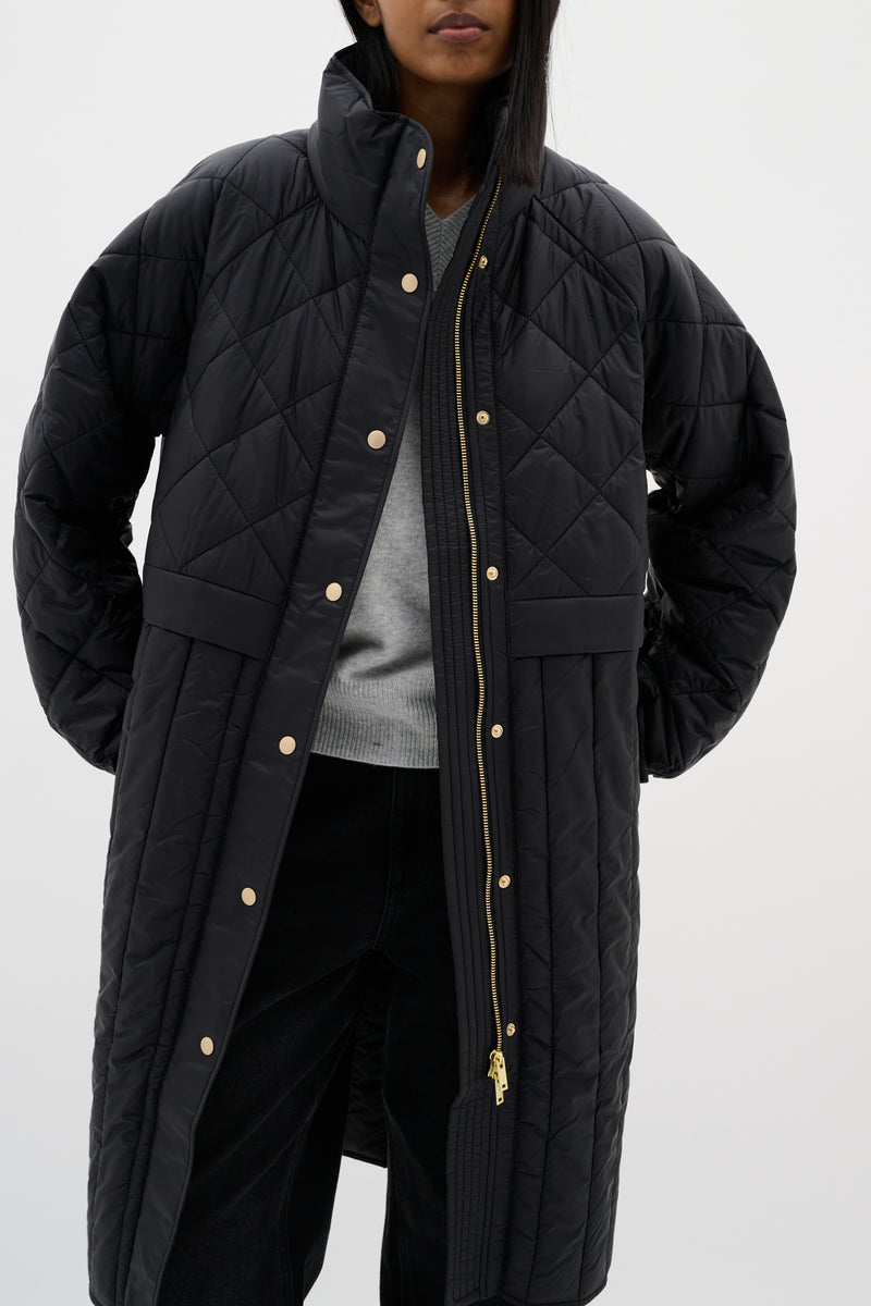 InWear Karmel Ultimate Quilted Black Longline Coat, 30110660