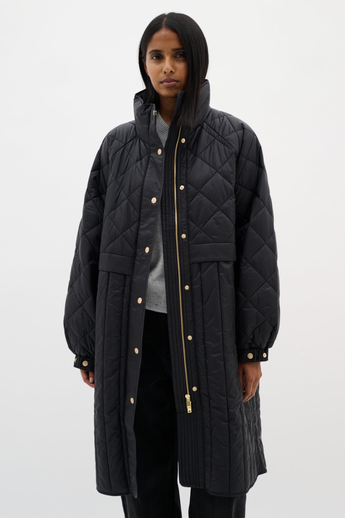 InWear Karmel Ultimate Quilted Black Longline Coat, 30110660
