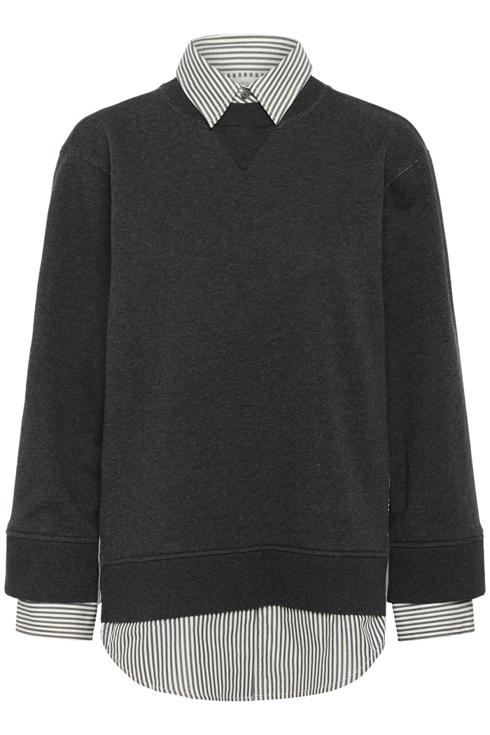 InWear Natalja Grey Melange Striped Shirt Sweatshirt