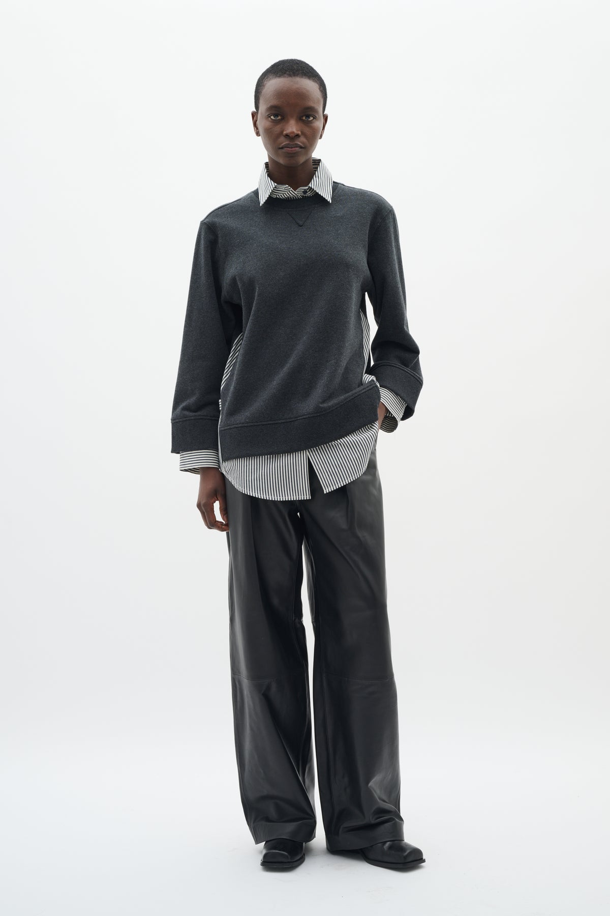 InWear Natalja Grey Melange Striped Shirt Sweatshirt