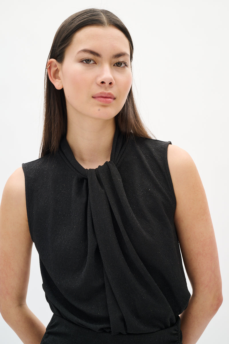 InWear Krith Koto Black Lurex Metallic Knot Neck Top