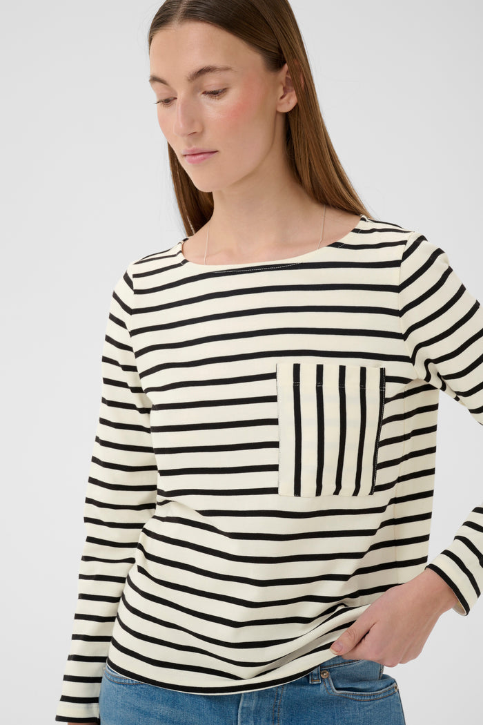 InWear DellaIW Whisper White Striped Basic Long Sleeve Top, 30112419