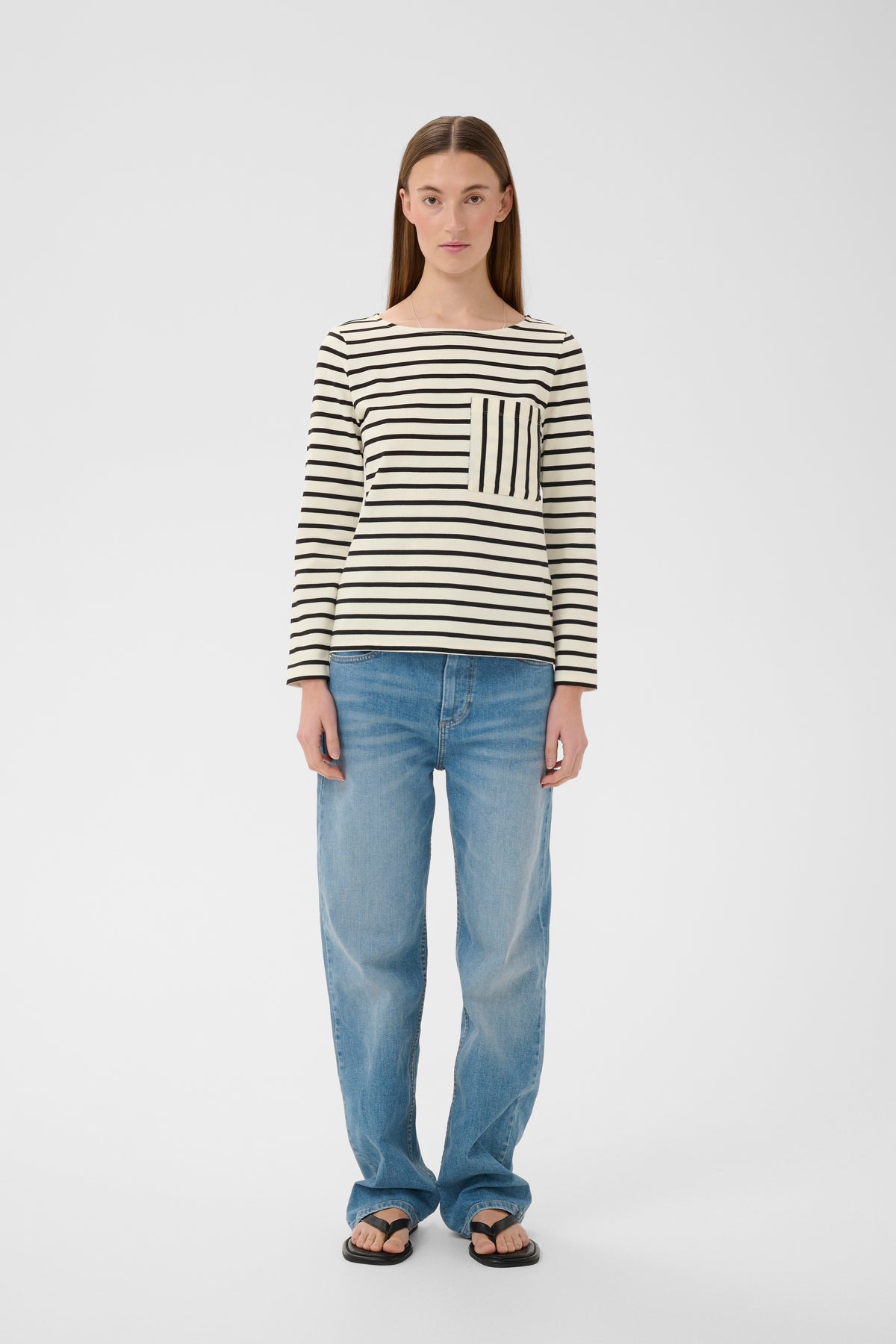 InWear DellaIW Whisper White Striped Basic Long Sleeve Top, 30112419