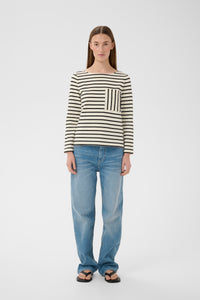InWear DellaIW Whisper White Striped Basic Long Sleeve Top, 30112419