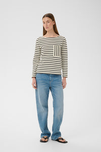 InWear DellaIW Whisper White Striped Basic Long Sleeve Top, 30112419