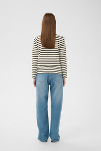 InWear DellaIW Whisper White Striped Basic Long Sleeve Top, 30112419