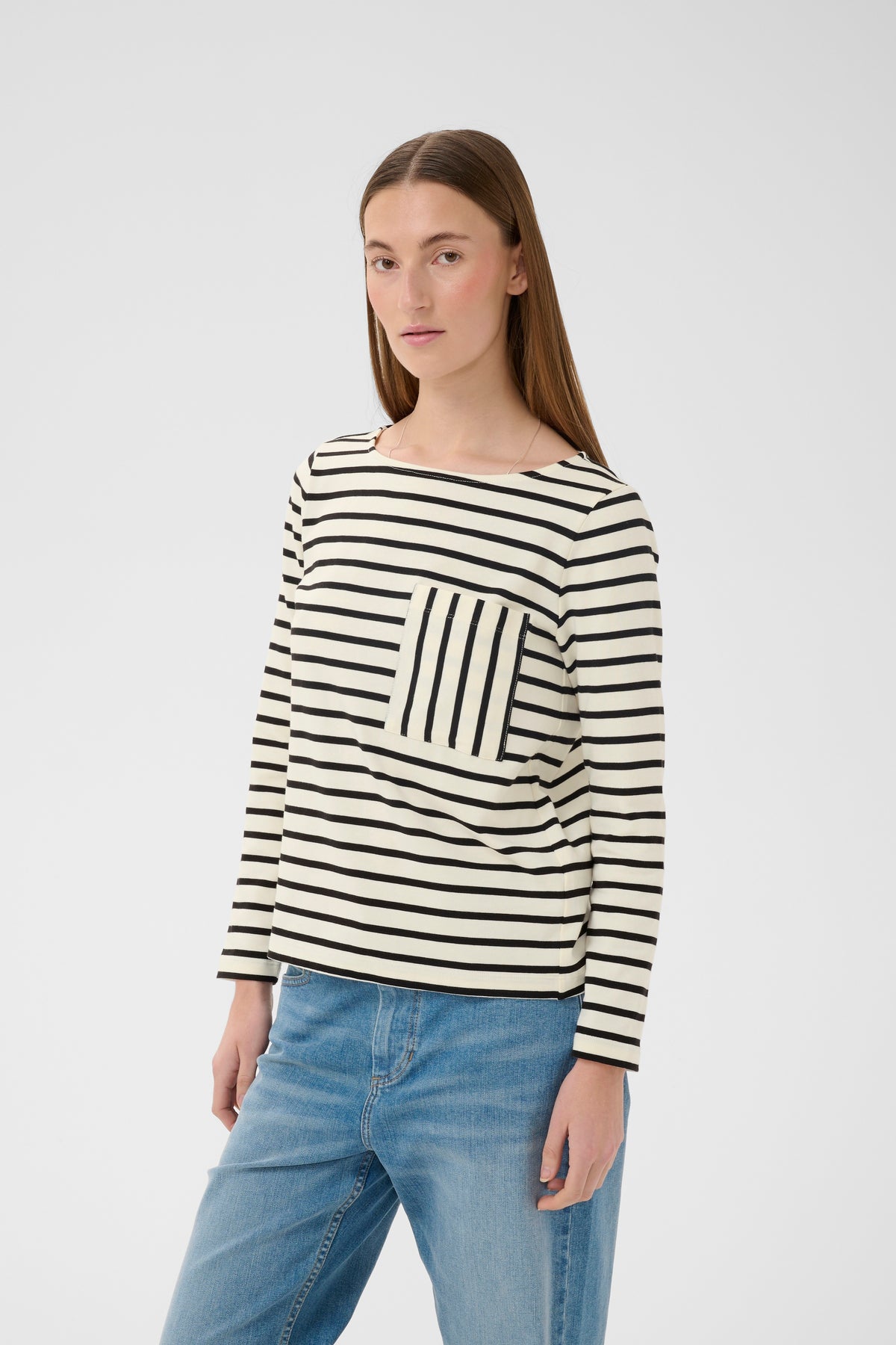InWear DellaIW Whisper White Striped Basic Long Sleeve Top, 30112419