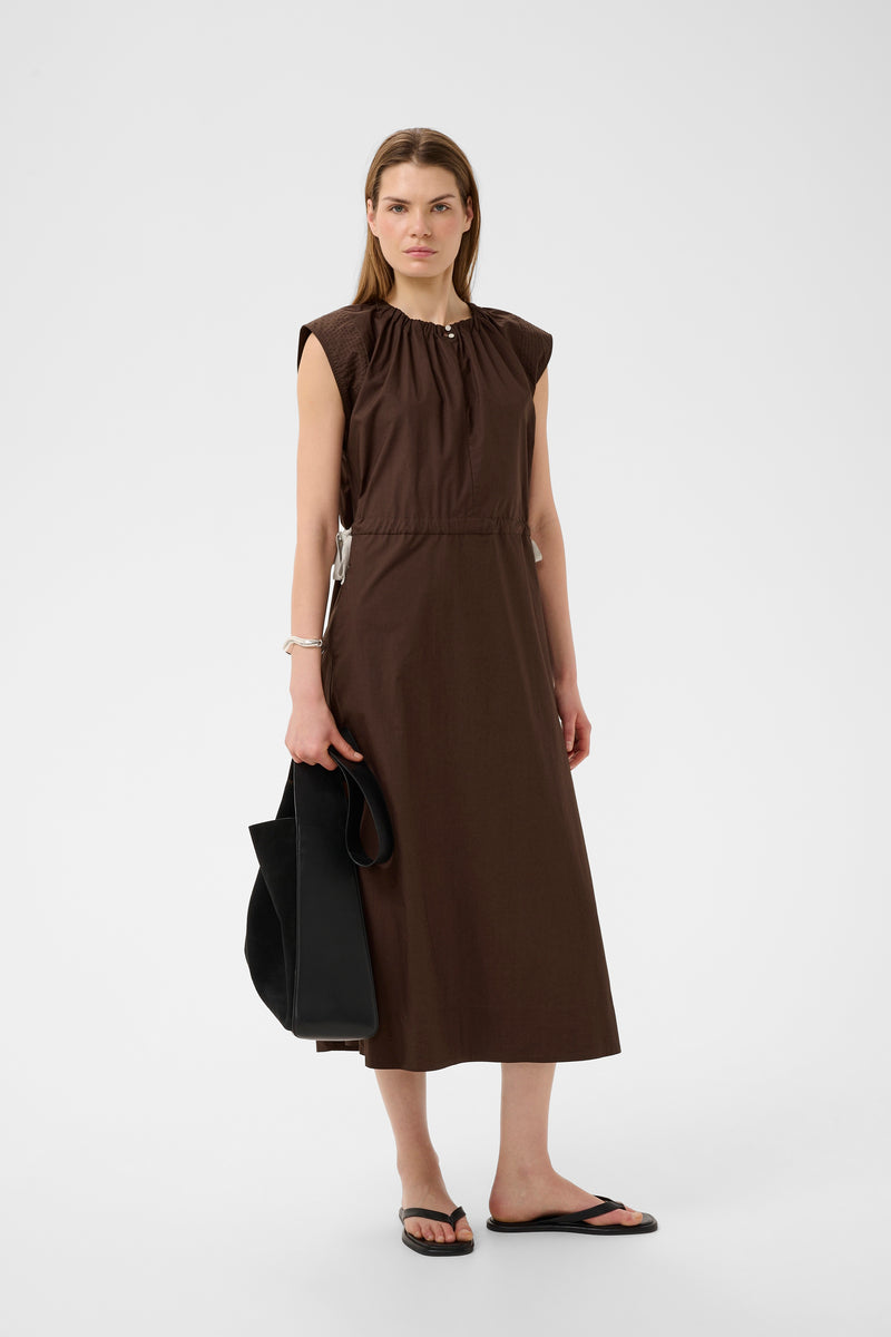 InWear Ellini Coffee Bean Midi Dress with Mocha Tie Detailing, 30112531