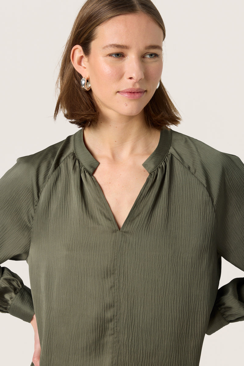 Soaked in Luxury Loana Marija Grape Leaf V-Neck Long Sleeve Blouse