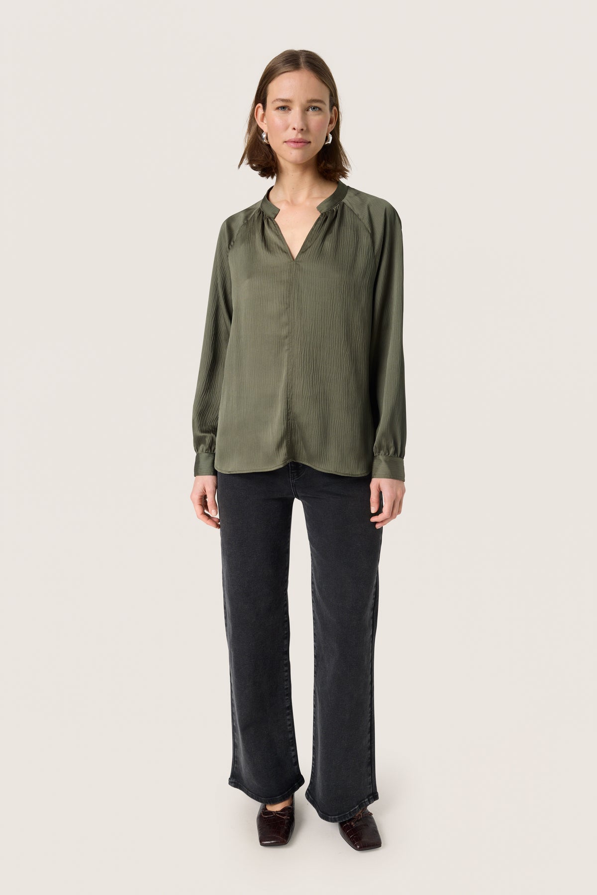 Soaked in Luxury Loana Marija Grape Leaf V-Neck Long Sleeve Blouse