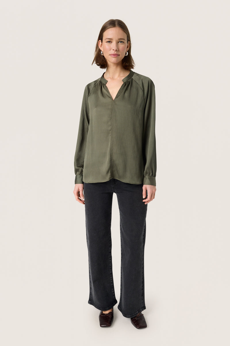 Soaked in Luxury Loana Marija Grape Leaf V-Neck Long Sleeve Blouse