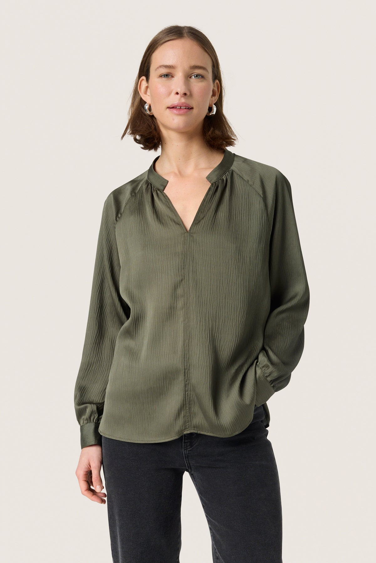 Soaked in Luxury Loana Marija Grape Leaf V-Neck Long Sleeve Blouse